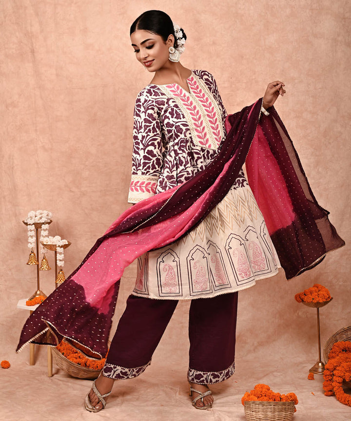 Nur chanderi silk kurta set with dupatta -set of 3