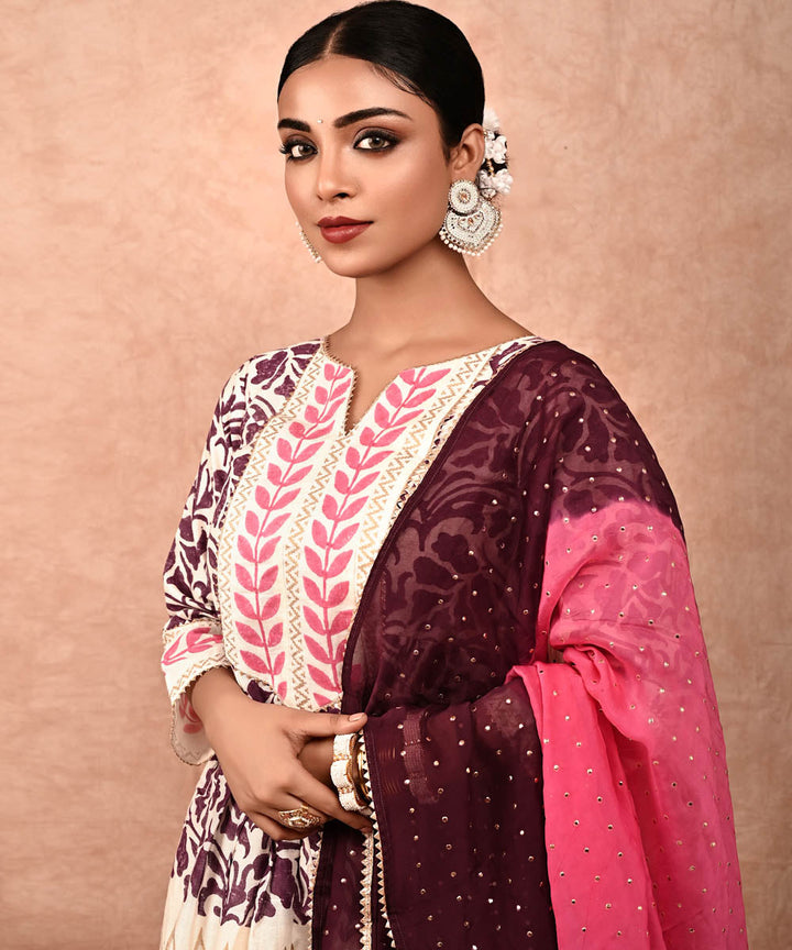 Nur chanderi silk kurta set with dupatta -set of 3