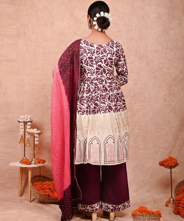 Nur chanderi silk kurta set with dupatta -set of 3