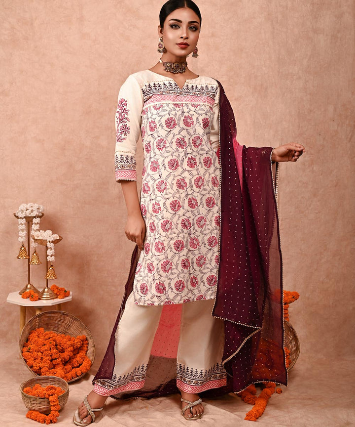 Zainab chanderi silk kurta set with dupatta- set of 3