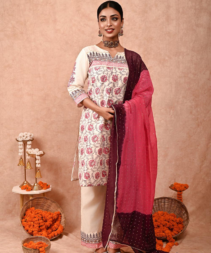 Zainab chanderi silk kurta set with dupatta- set of 3