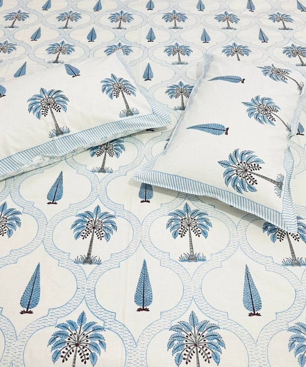 Navy blue all over sanganeri block printed cotton king size bedsheet