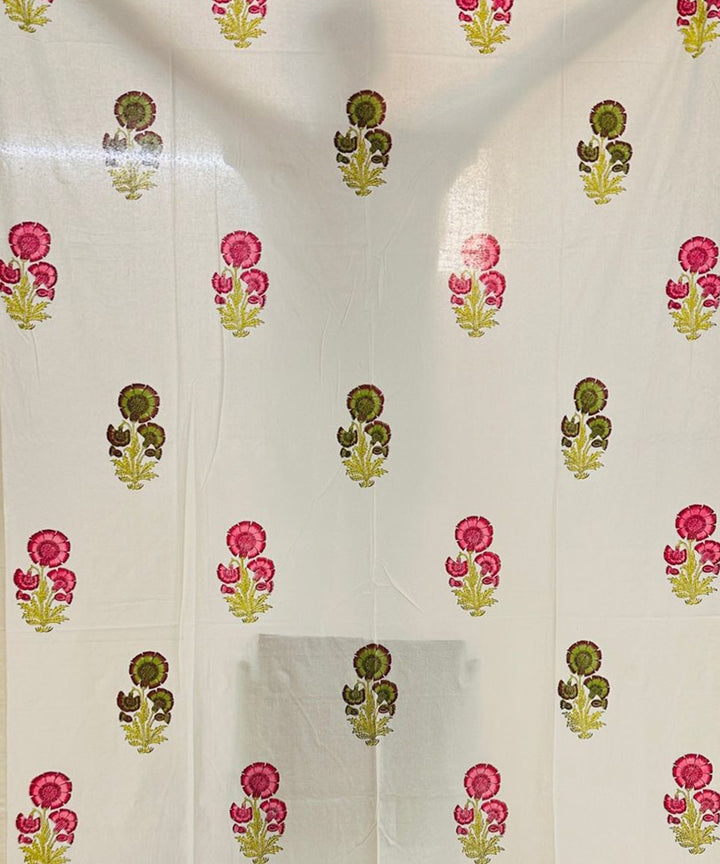 Pink hand sanganeri printed cotton door curtain set of 2