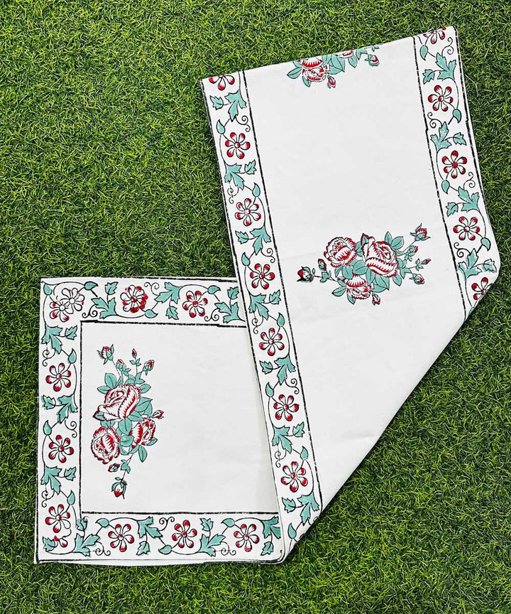 Pink cotton hand block printed table mats with runner