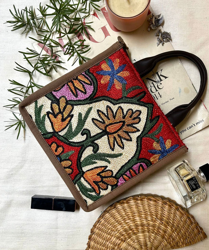 Olive green hand embroidered kashmiri canvas sling bag