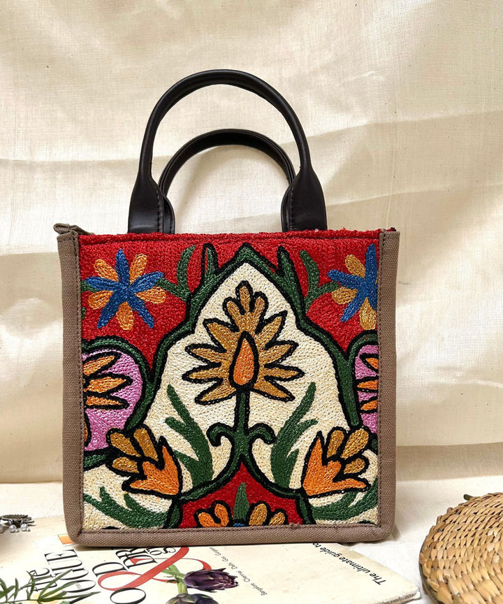 Olive green hand embroidered kashmiri canvas sling bag