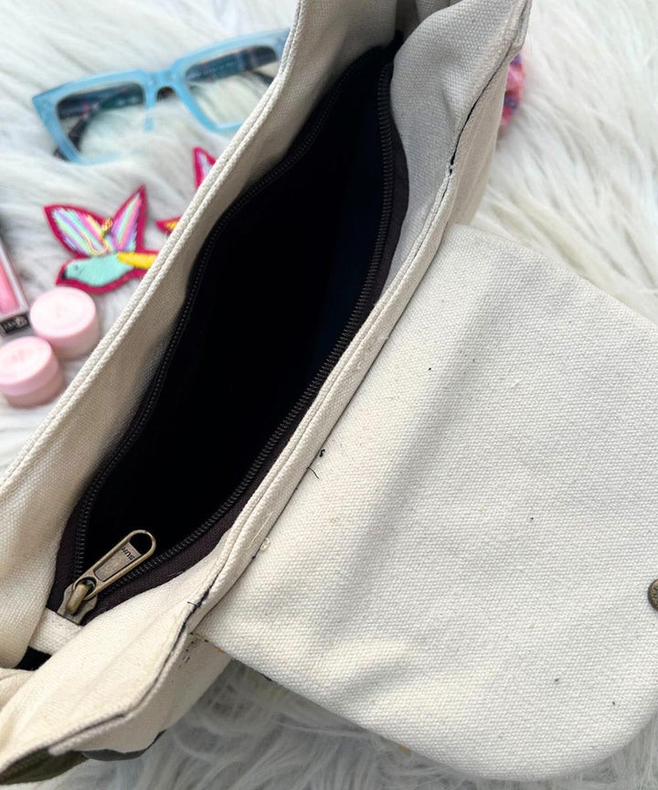 Sillica hand embroidered kashmiri canvas saddle bag