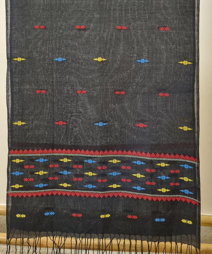 Black multicolor buti handloom cotton assamdupatta