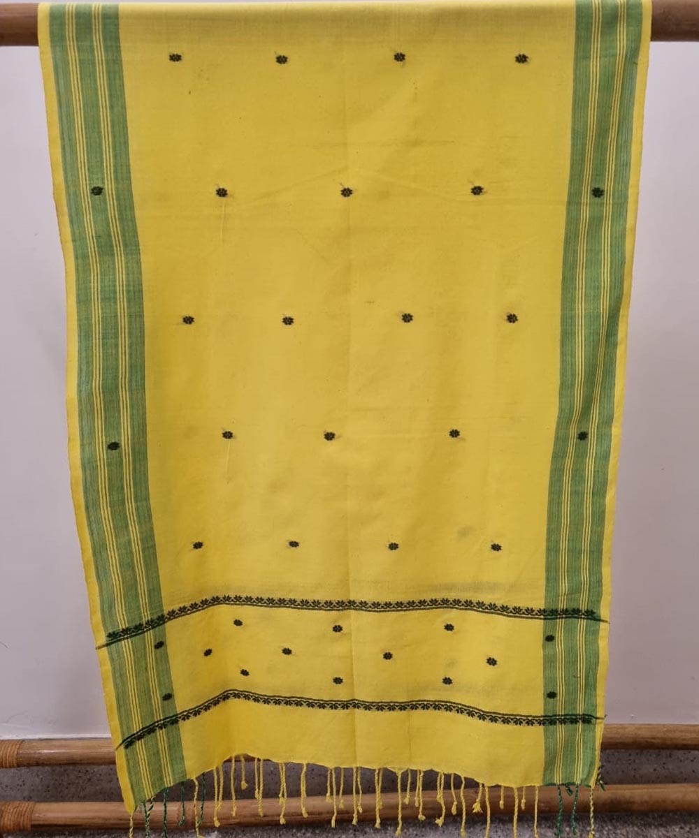 Yellow green handloom cotton assam dupatta