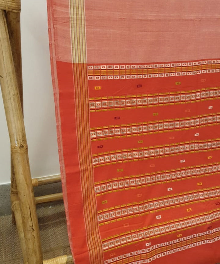 Peach rust brown cotton handwoven assam saree