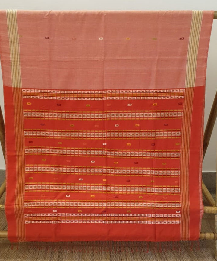 Peach rust brown cotton handwoven assam saree