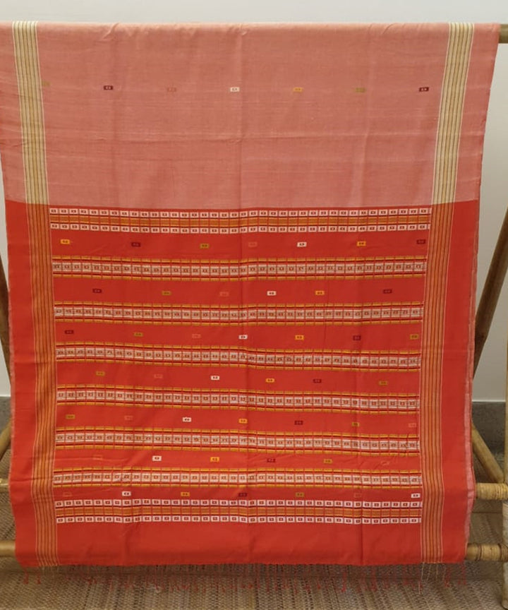 Peach rust brown cotton handwoven assam saree