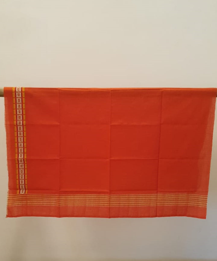 Peach rust brown cotton handwoven assam saree