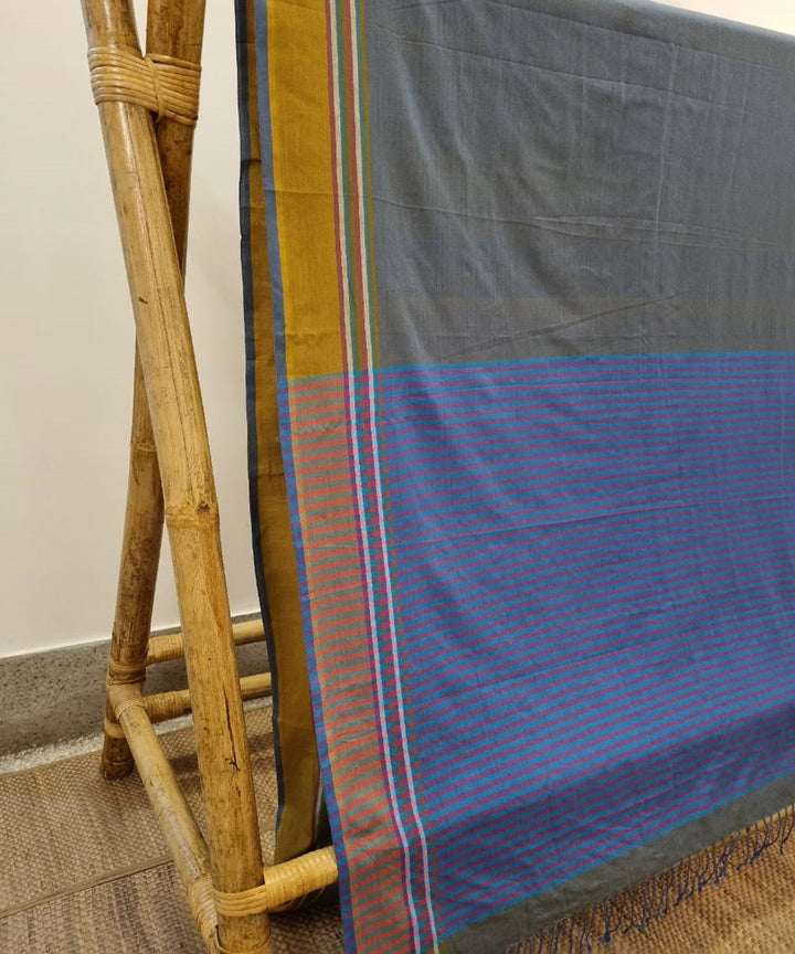 Fossil grey blue cotton handwoven assam saree