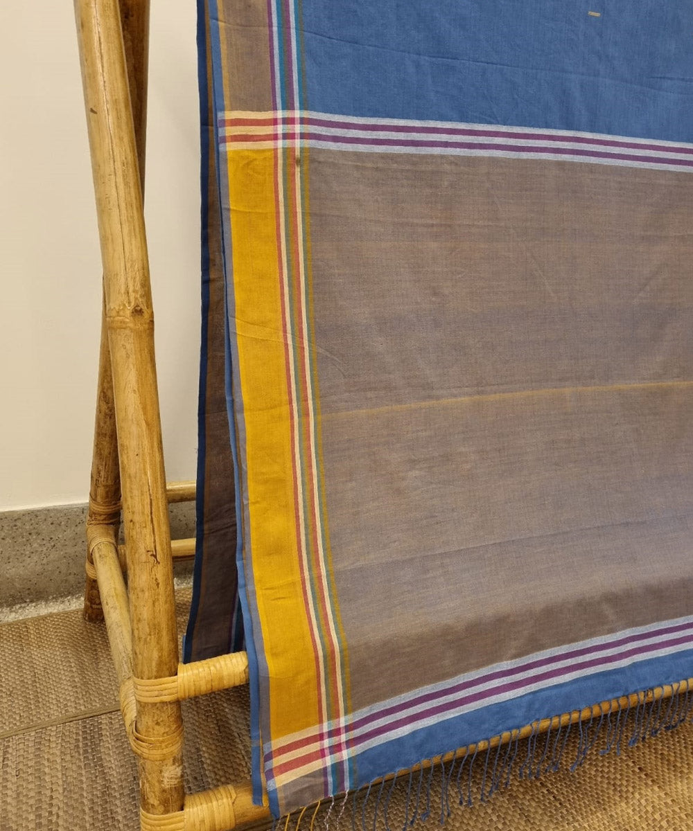 Aegean blue mustard cotton handwoven assam saree