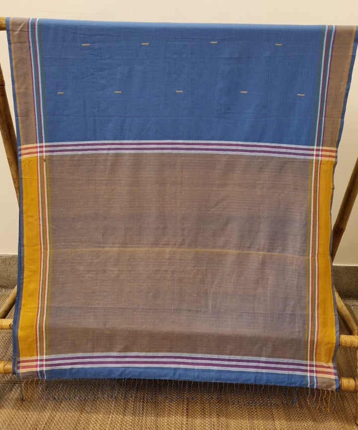 Aegean blue mustard cotton handwoven assam saree