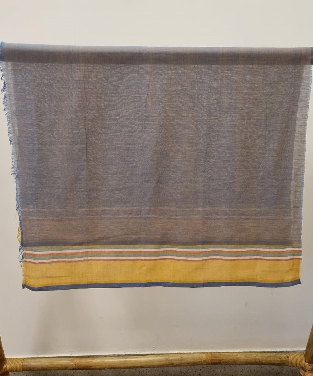 Aegean blue mustard cotton handwoven assam saree