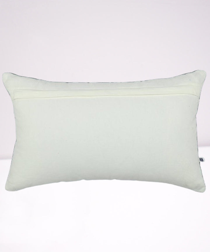 Green bird loop handembroidered cotton cushion cover