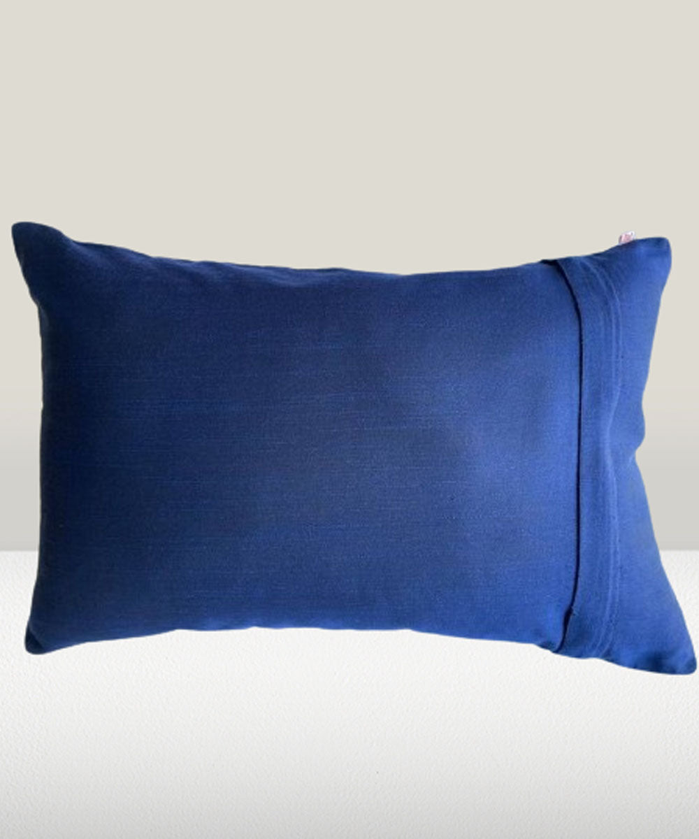White blue handwoven ikat cotton cushion cover
