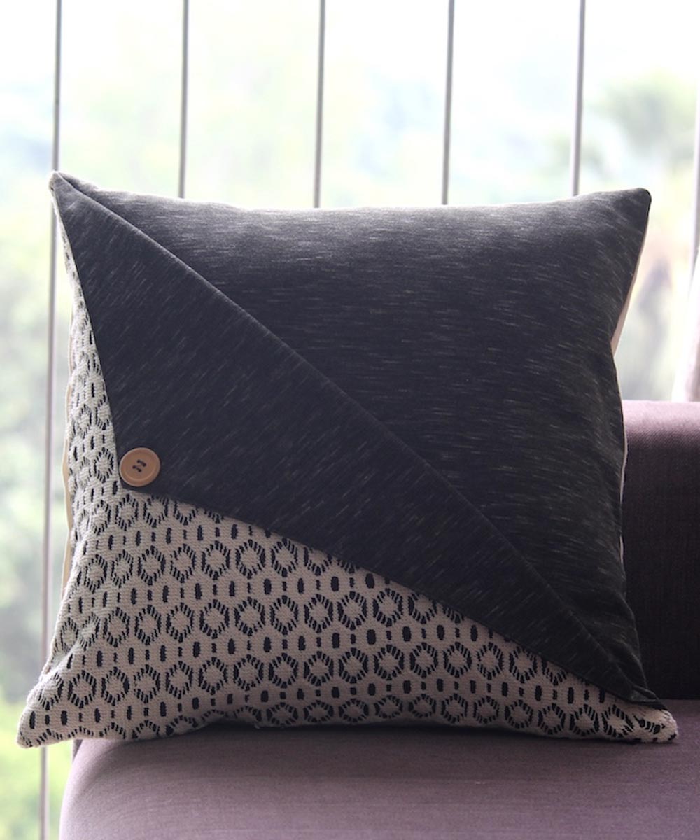 Grey white handwoven crochet slub cotton cushion cover