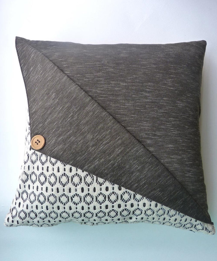 Grey white handwoven crochet slub cotton cushion cover