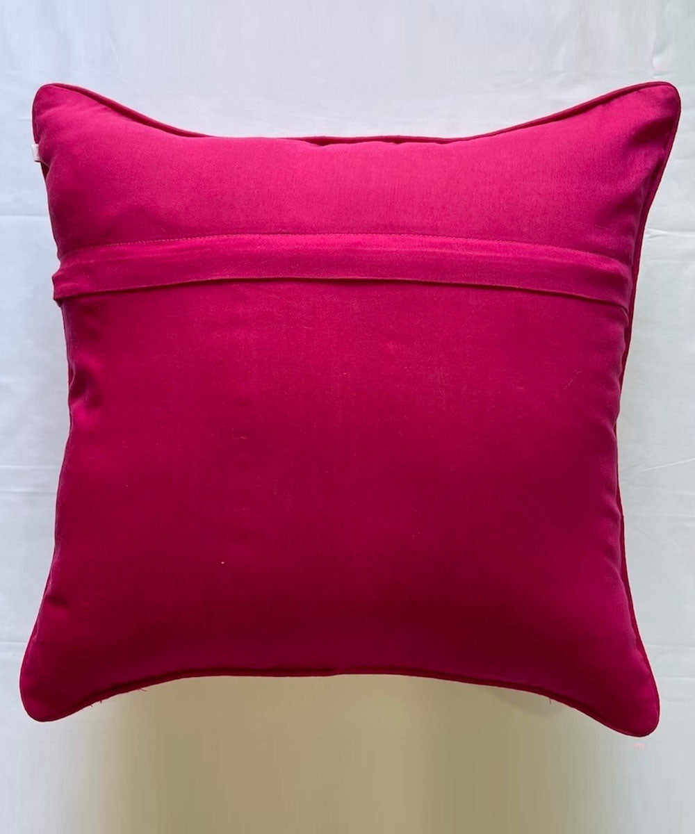 Pink hand embroidered floral cotton cushion cover
