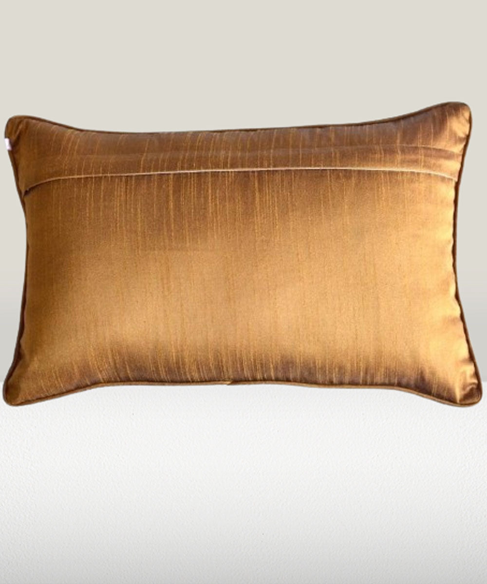 Multicolor hand embroidered lumbar cotton cushion cover