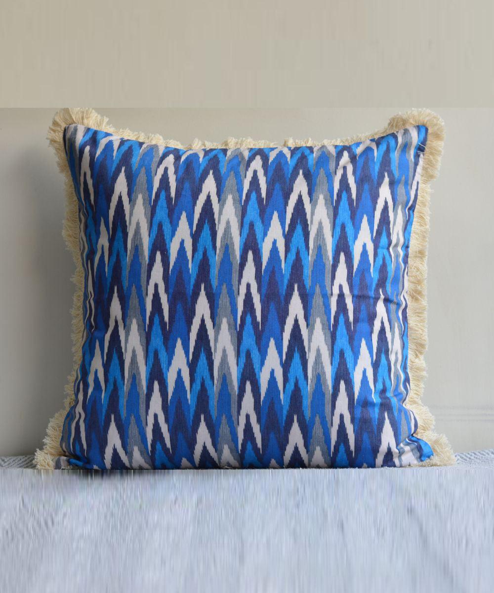 Indigo hand woven ikat cotton cushion cover