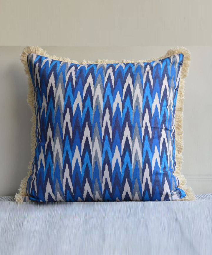 Indigo hand woven ikat cotton cushion cover