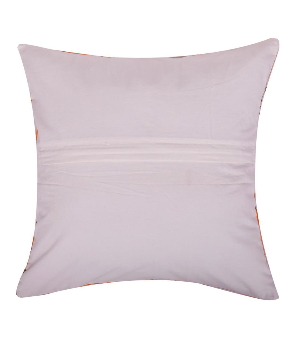 White orange leaf block print cotton cushion cover