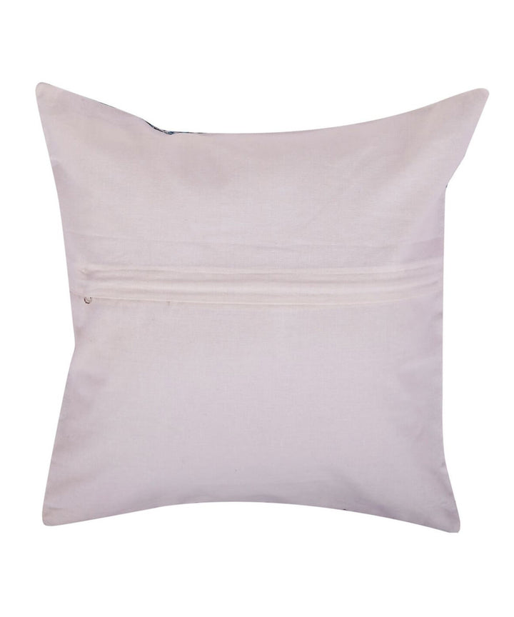 White blue handblock kantha stitch cotton cushion cover
