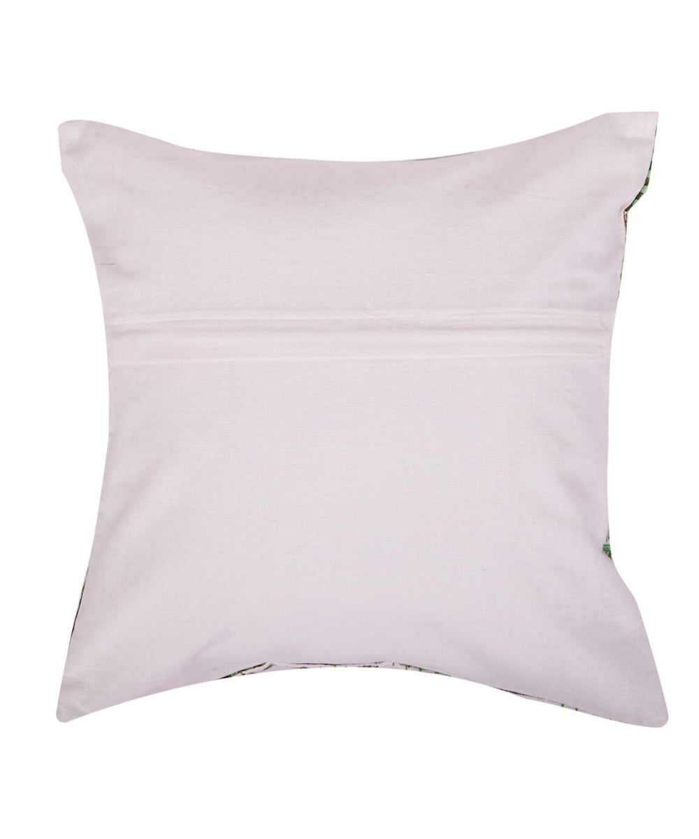 White green handblock kanthastitch cotton cushion cover
