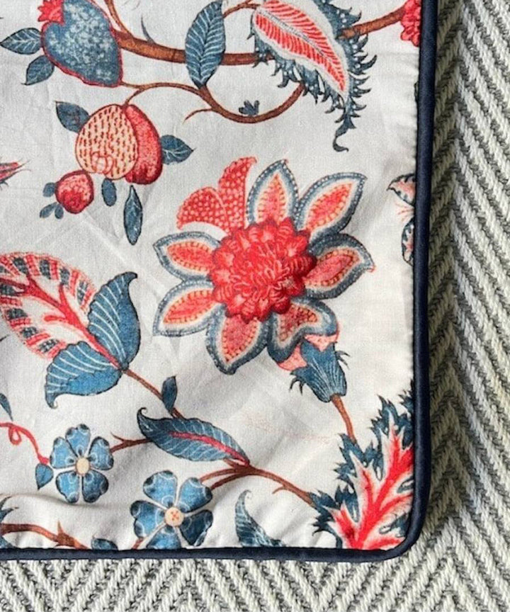 White handpainted kalamkari floral cotton cushion cover