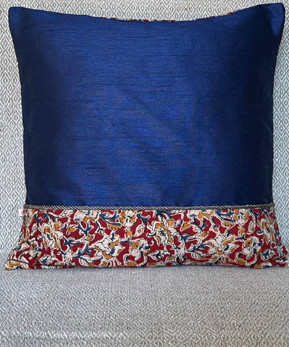 Blue handpainted kalamkari dupion silk cushion cover