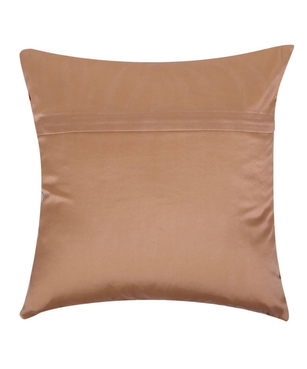 Beige hand embroidered cotton silk cushion cover