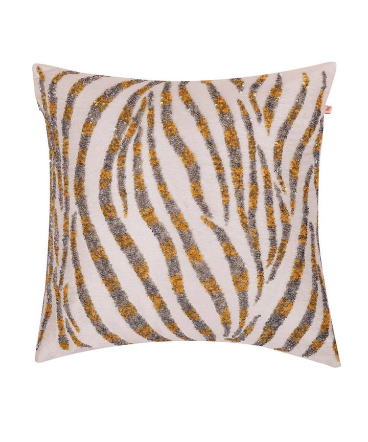 Cream handembroidered cotton silk cushion cover