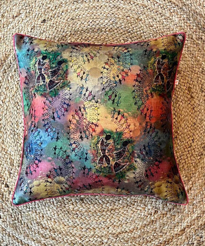 Multicolor handwoven khadi silk cushion cover
