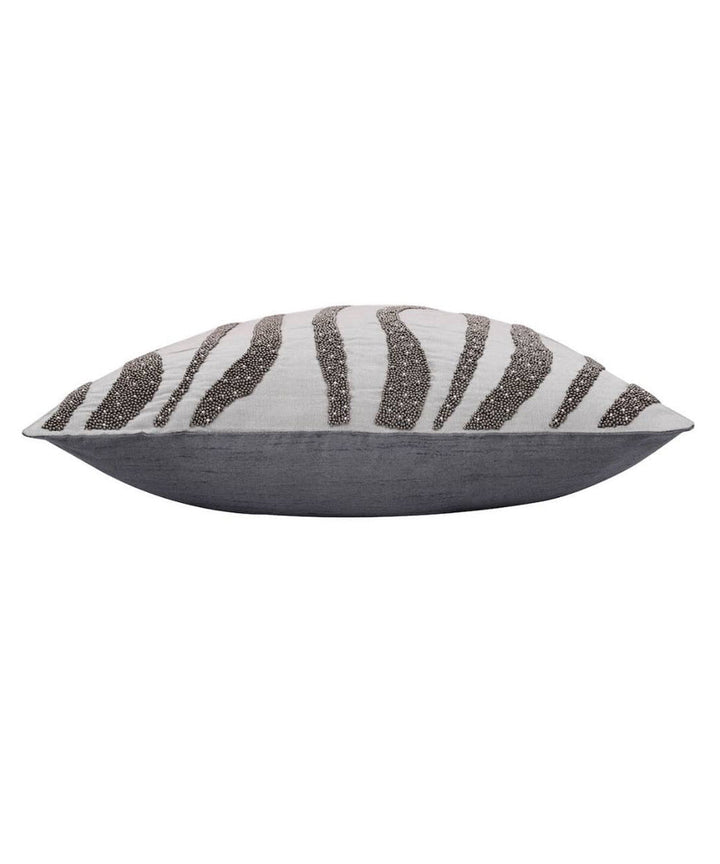 Grey bead handembroidery silk cushion cover