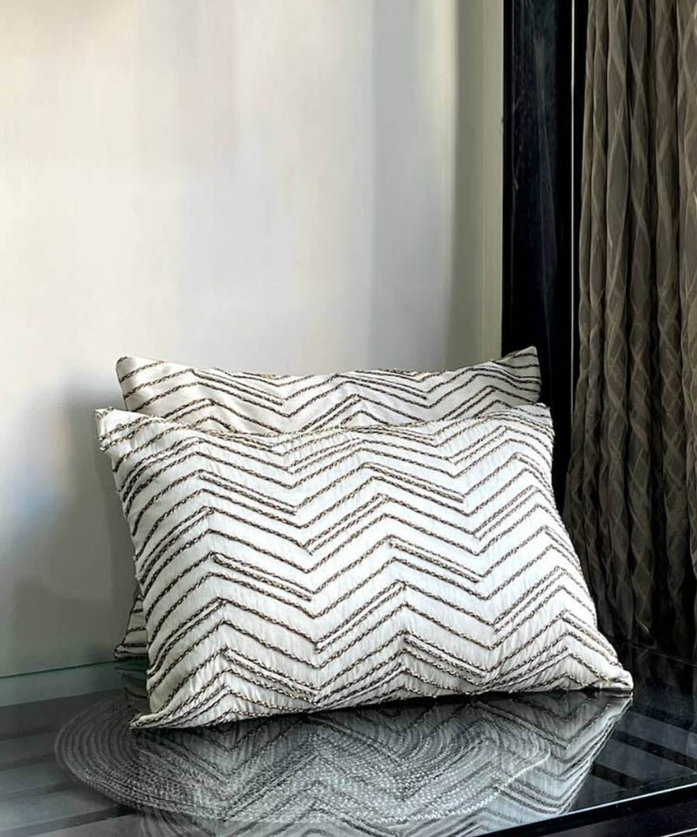 Cream cord handembroidered dupion silk cushion cover