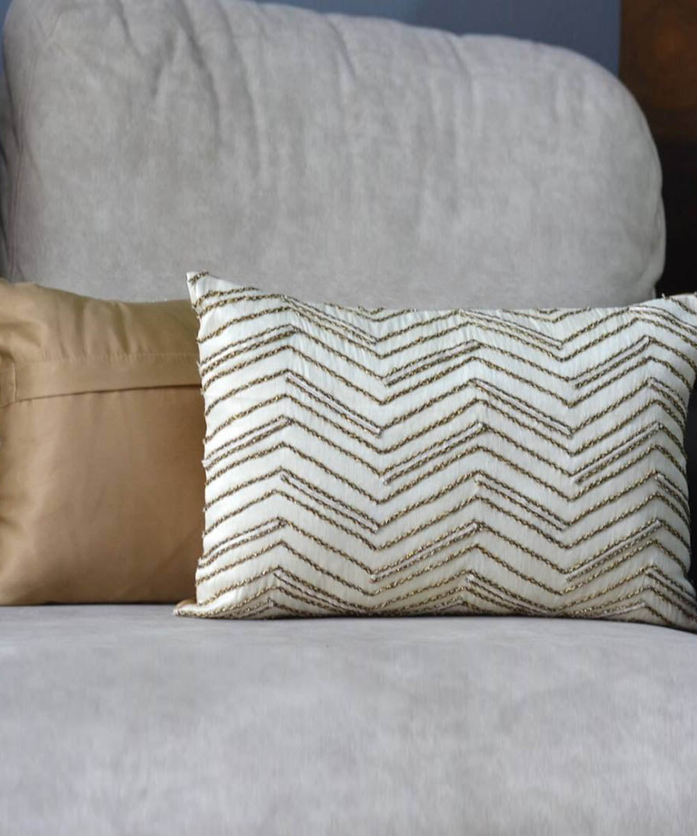 Cream cord handembroidered dupion silk cushion cover