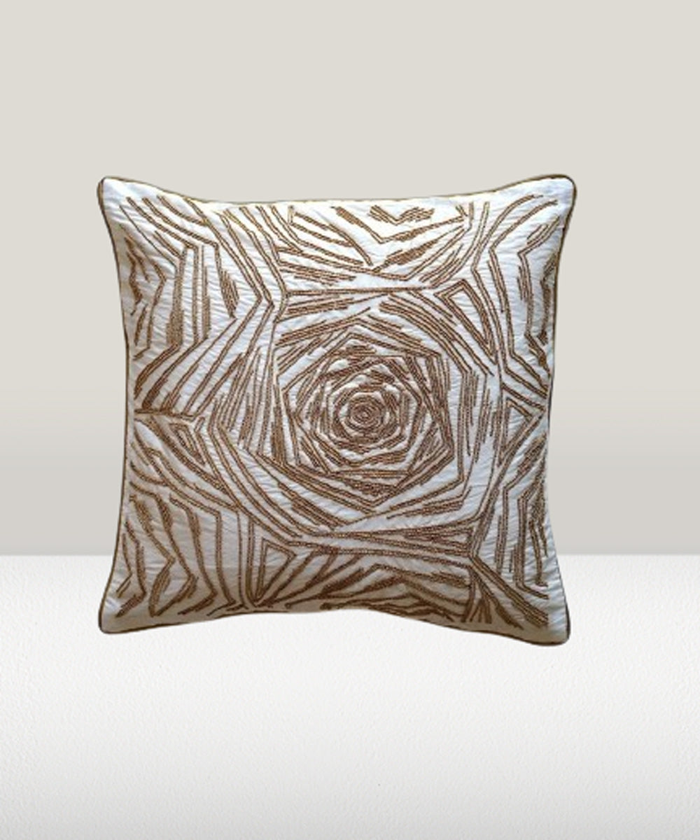 Cream hand embroidered tafeta cushion cover