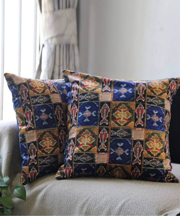 Multicolor handwoven patola silk cushion cover