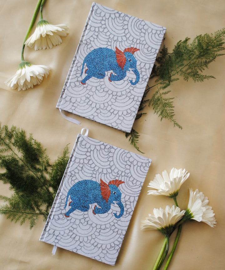 White handcrafted elephant gond art A5 journal