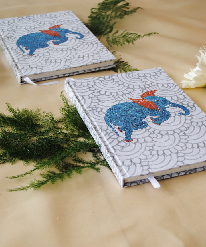 White handcrafted elephant gond art A5 journal