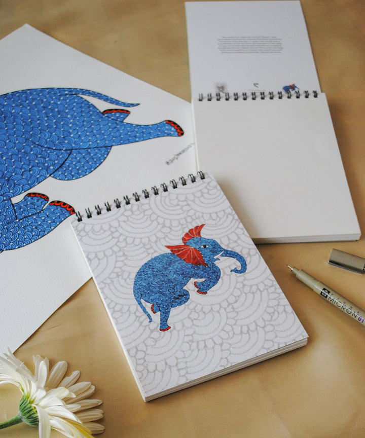 White hand crafted elephant gond art A5 journal
