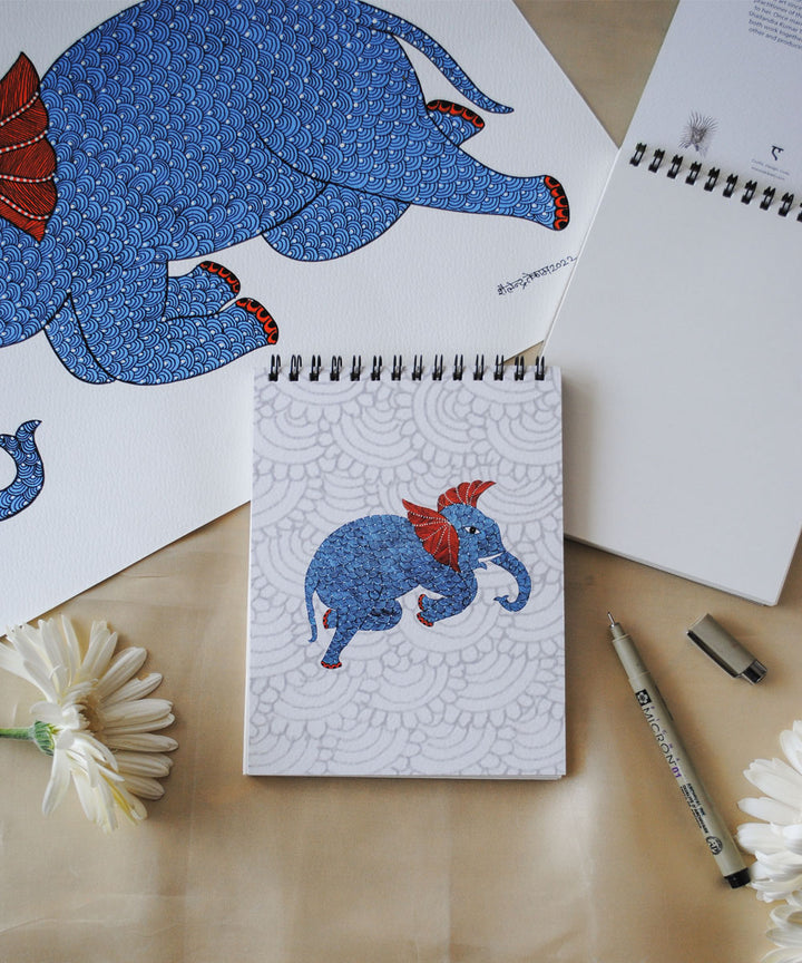 White hand crafted elephant gond art A5 journal