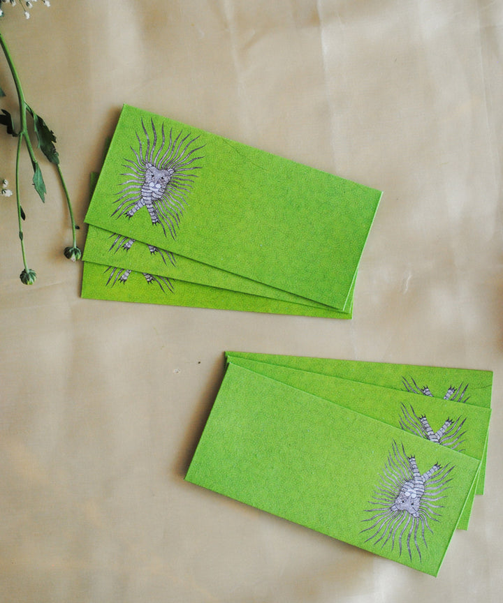 Green hand crafted tiger gond art envelope set of 6