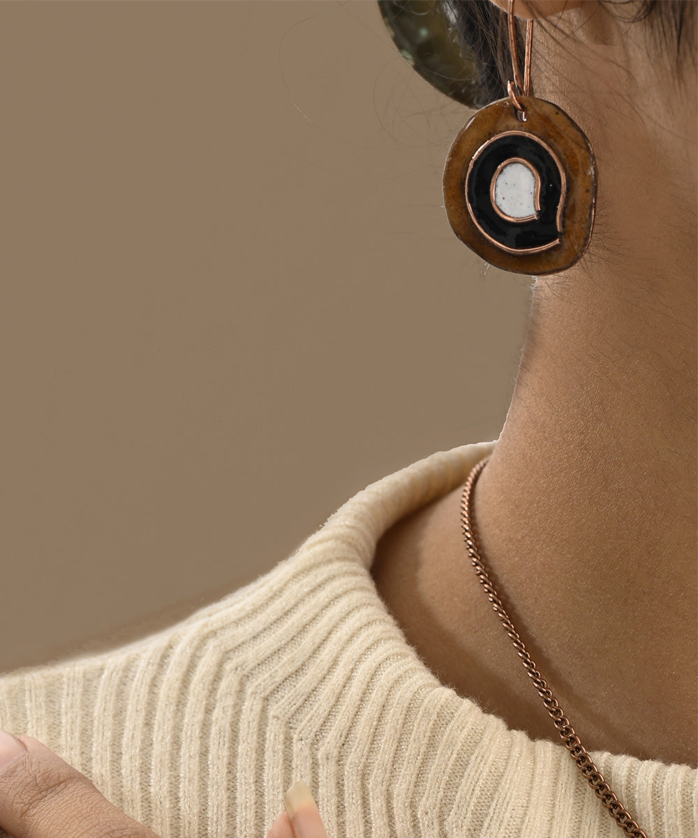 Ochre handcrafted copper enamel earring