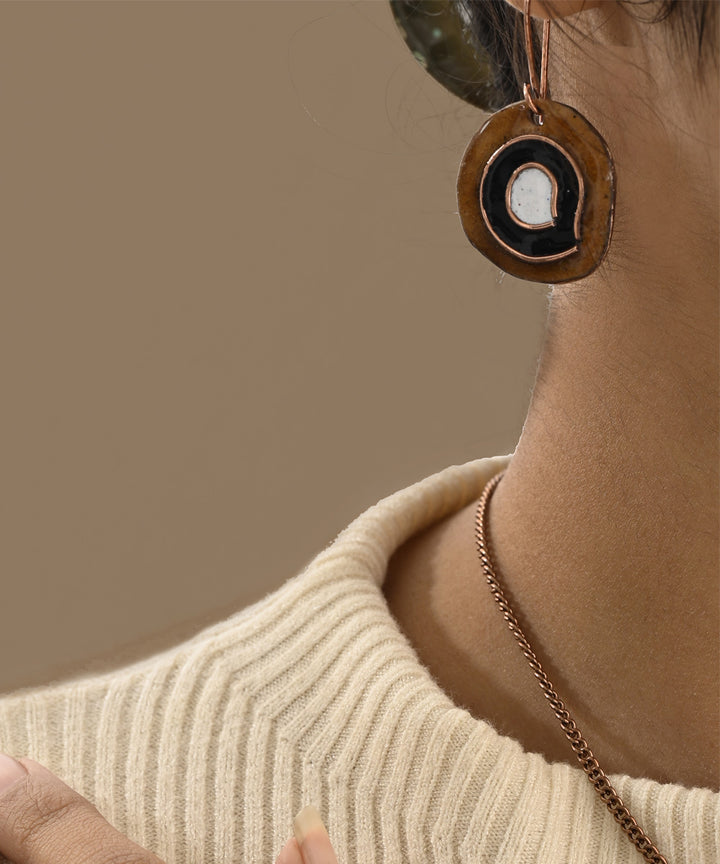 Ochre handcrafted copper enamel earring