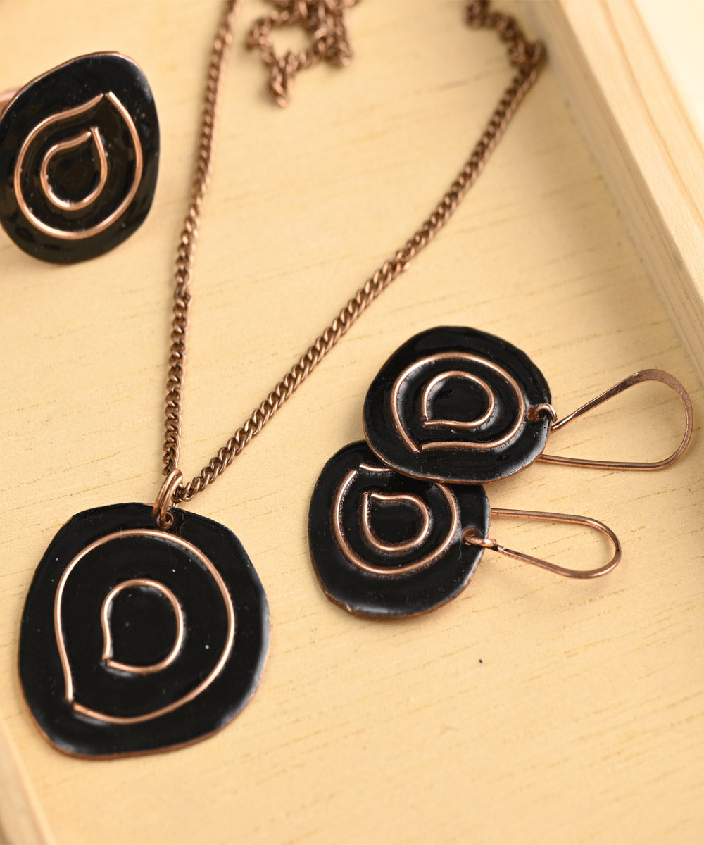 jewelry set black copper jewelry Black handcrafted copper enamel jewellery set